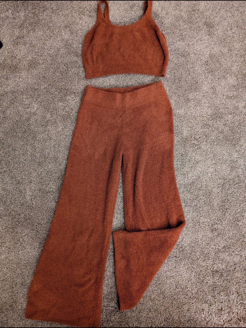 Stars Above Rust Knit Wide-Leg Lounge Pants & Crop Tank Set Size Medium